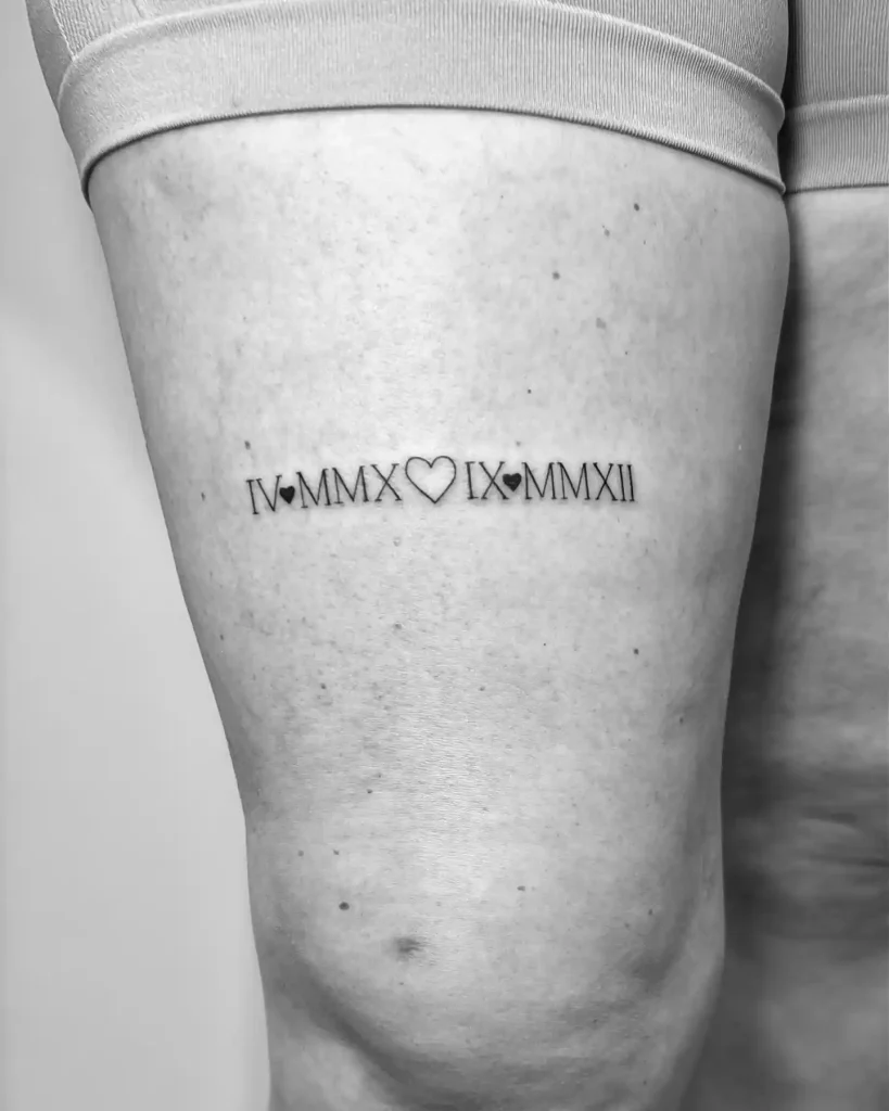 Hearts and Dates on Thigh