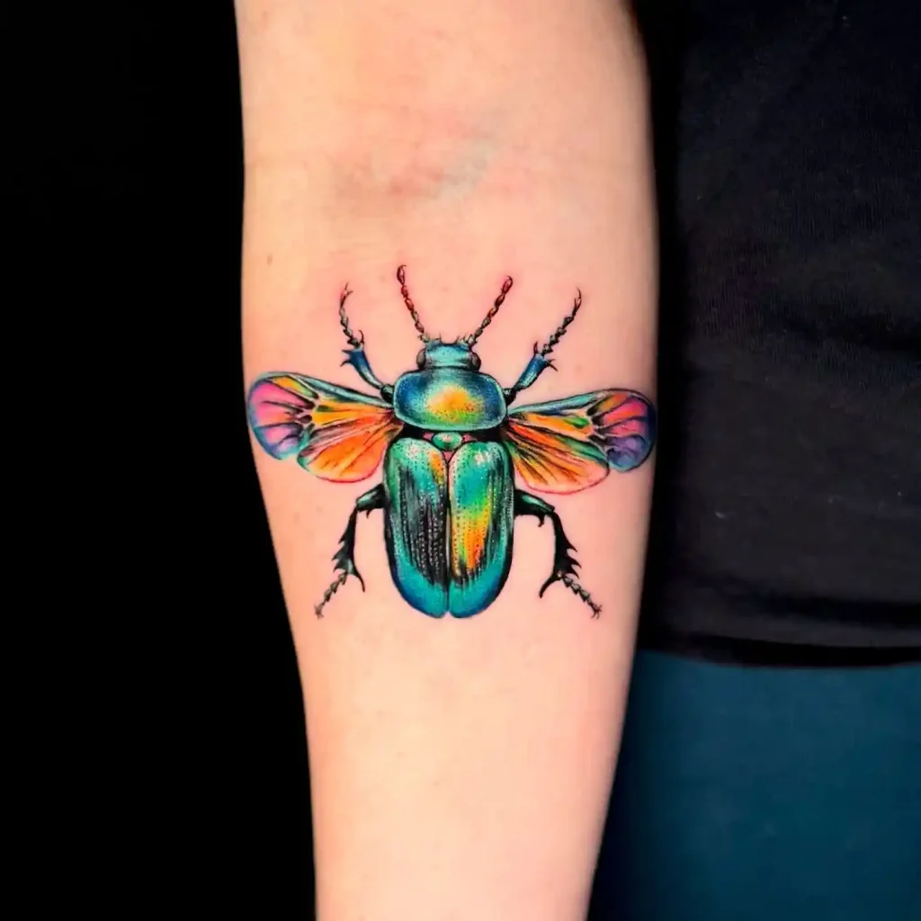 Iridescent Jeweled Beetle on Forearm