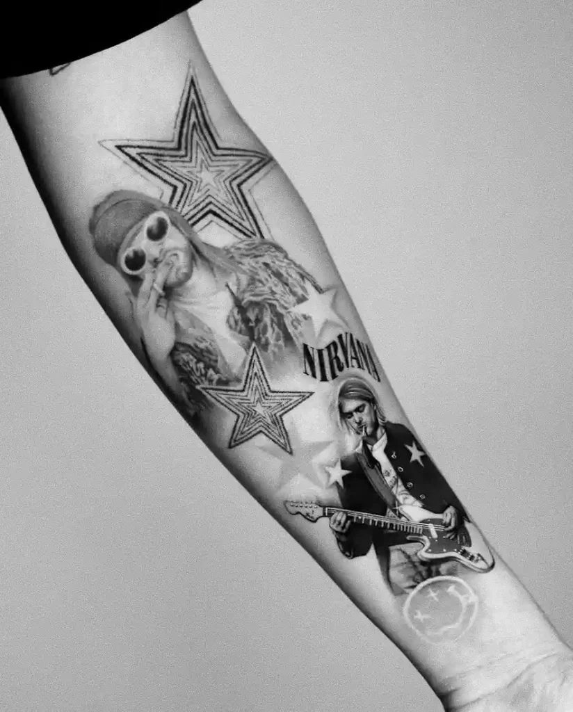 Kurt Cobain Montage with Stars on Forearm