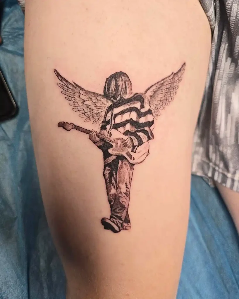 Kurt Cobain Silhouette with Wings on Thigh