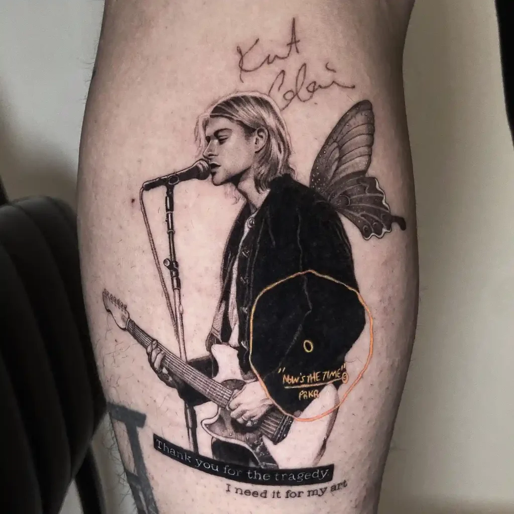 Kurt Cobain Tribute with Butterfly Wings on Thigh