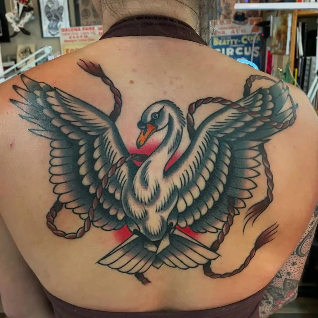 Large Traditional Swan on Upper Back