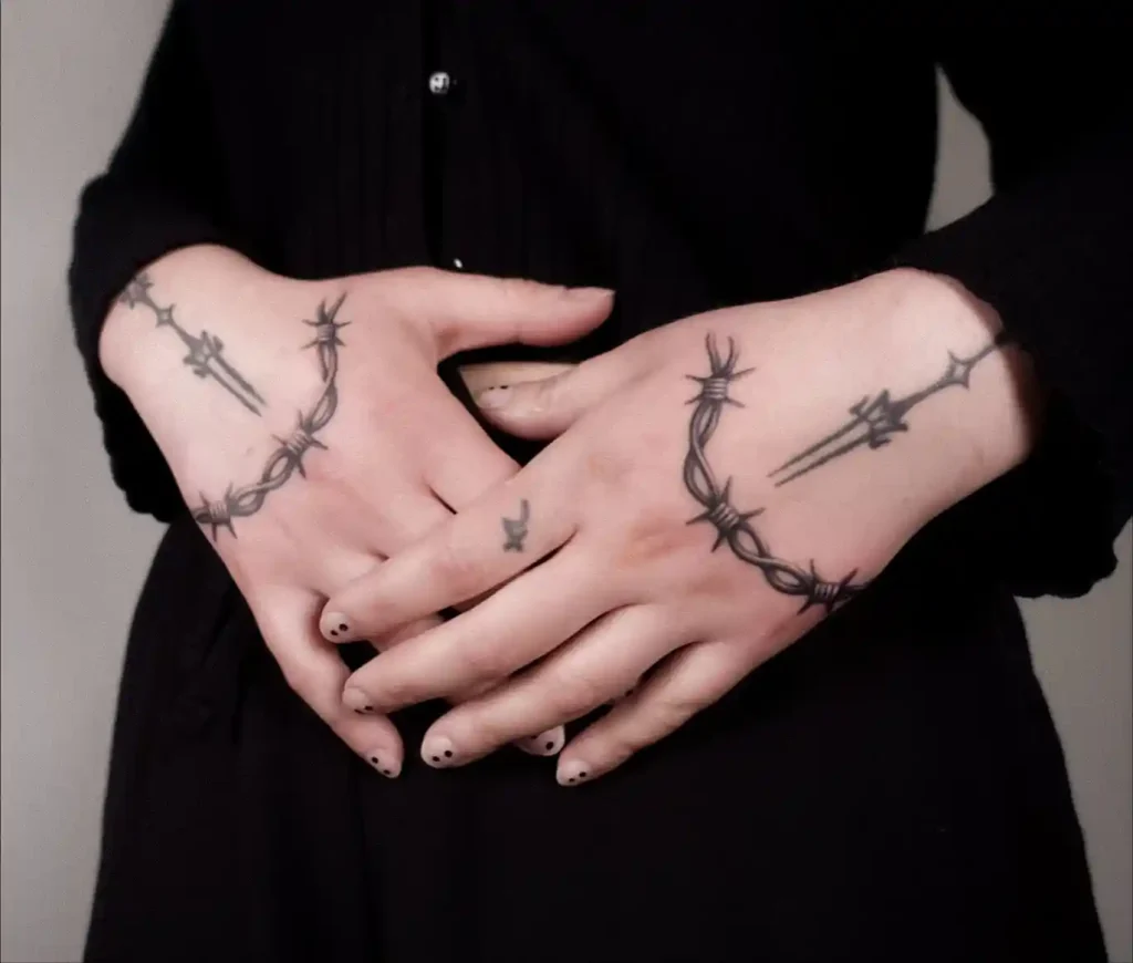 Matching Barbed Wire Arcs on Both Hands
