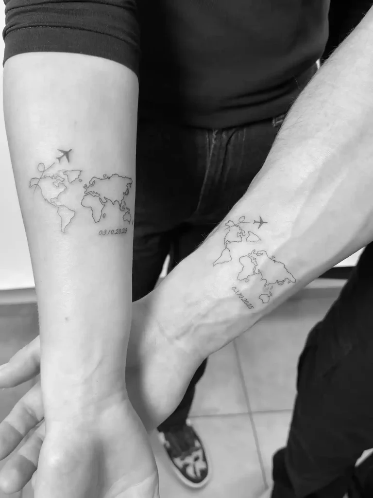 Matching World Map and Date on Forearms