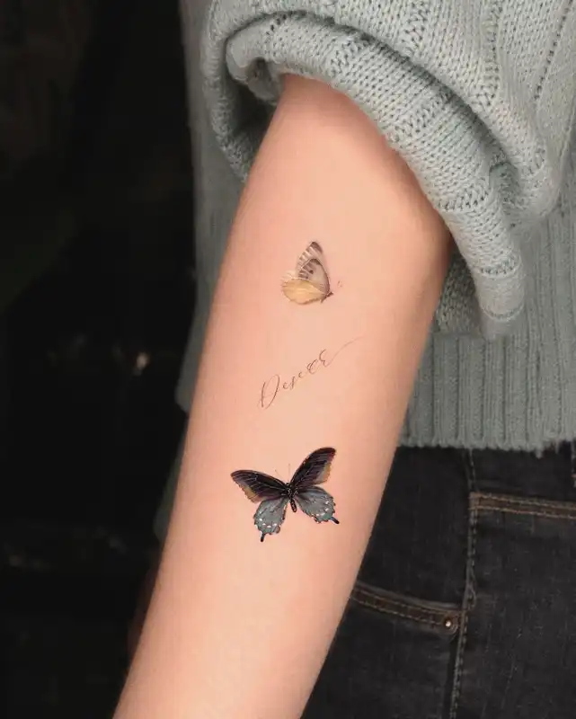 Realistic Hovering Butterfly Pair Tattoo