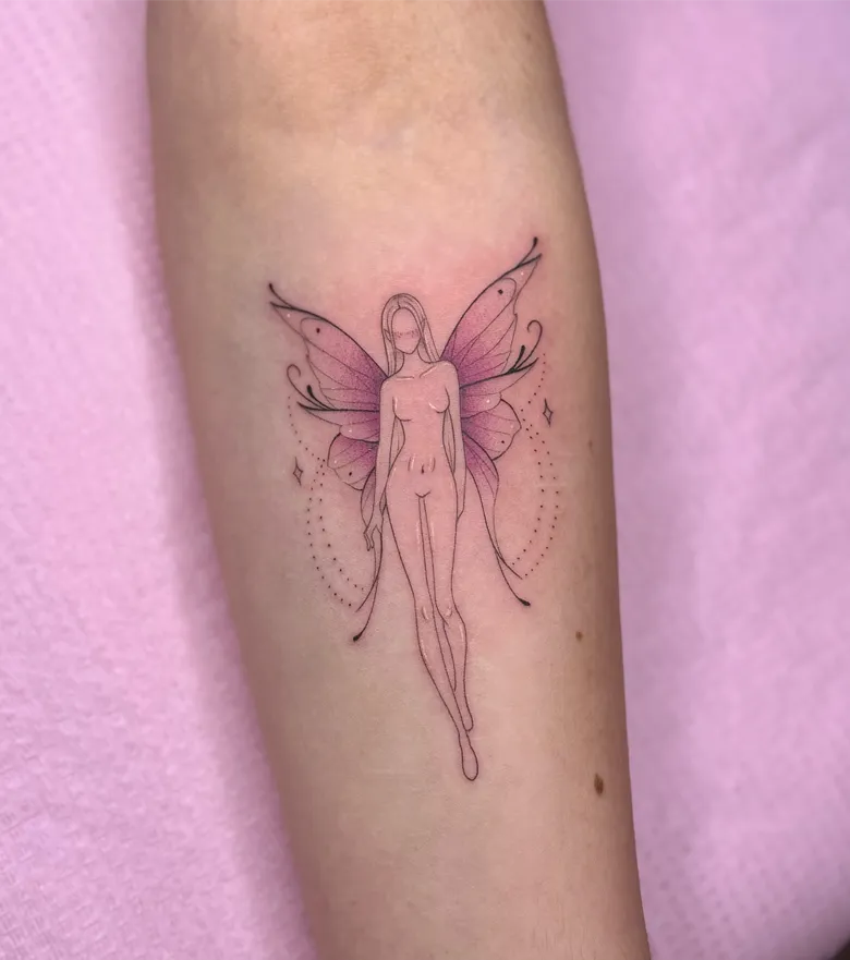 Minimal Pink Fairy Tattoo