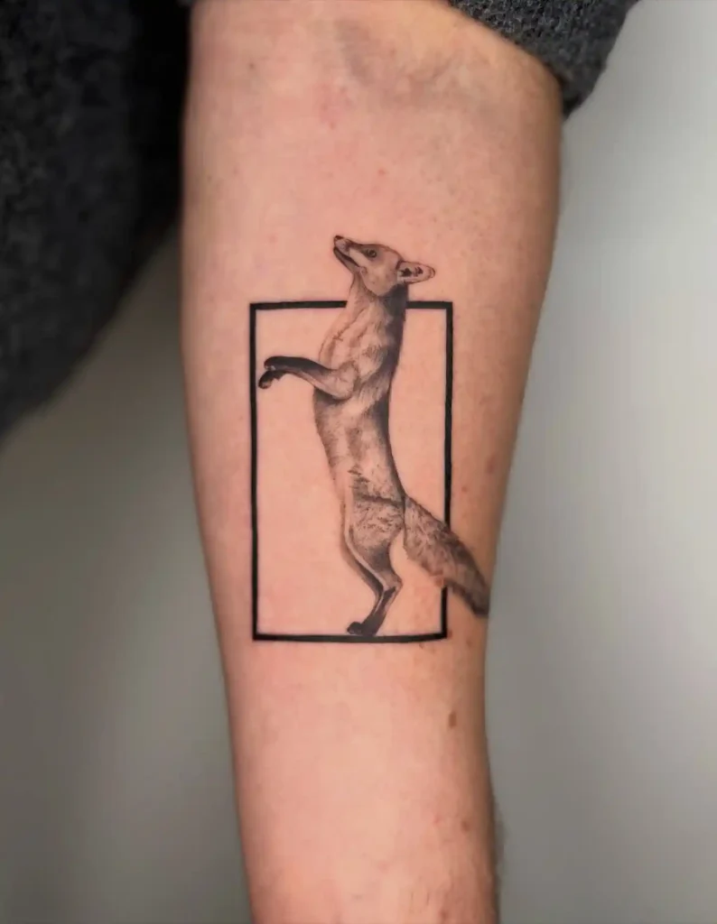Minimalist Fox Jumping Through Frame on Forearm