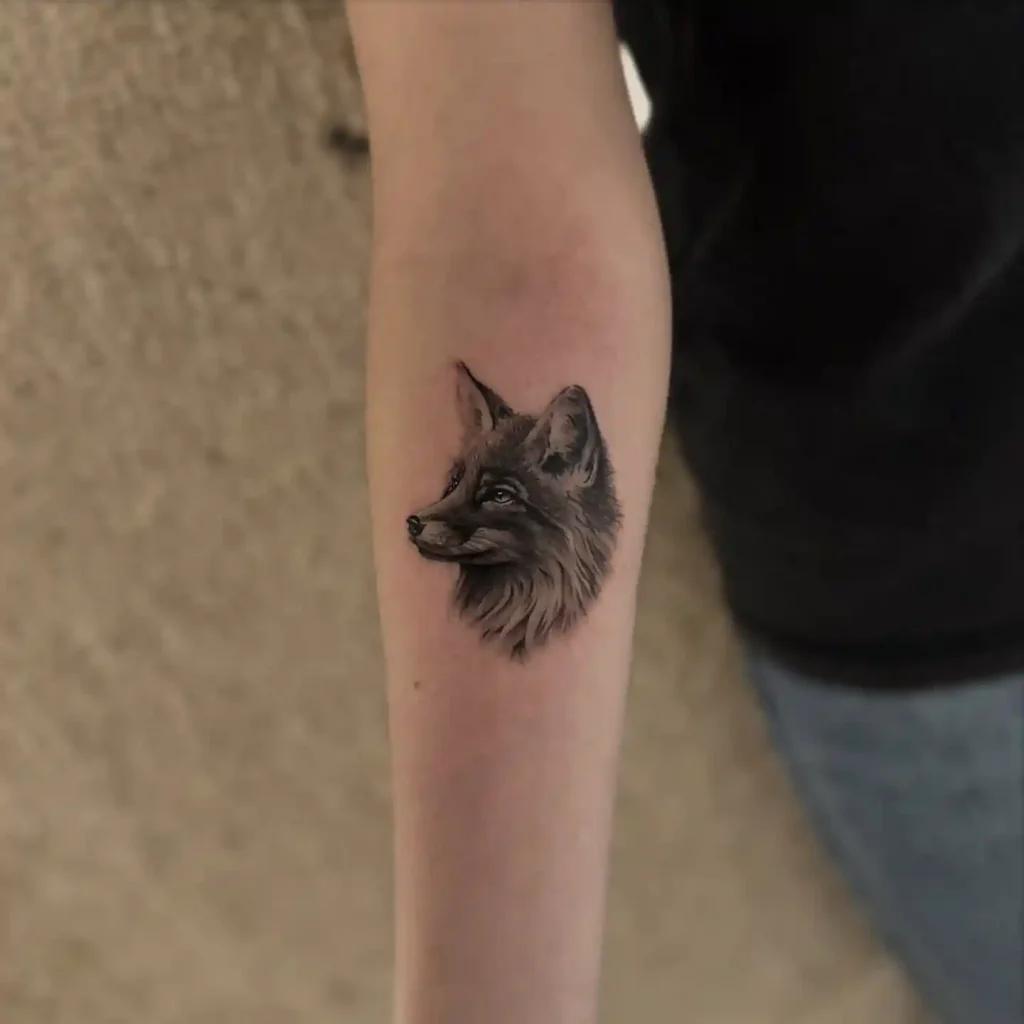 Minimalist Fox Portrait on Inner Forearm