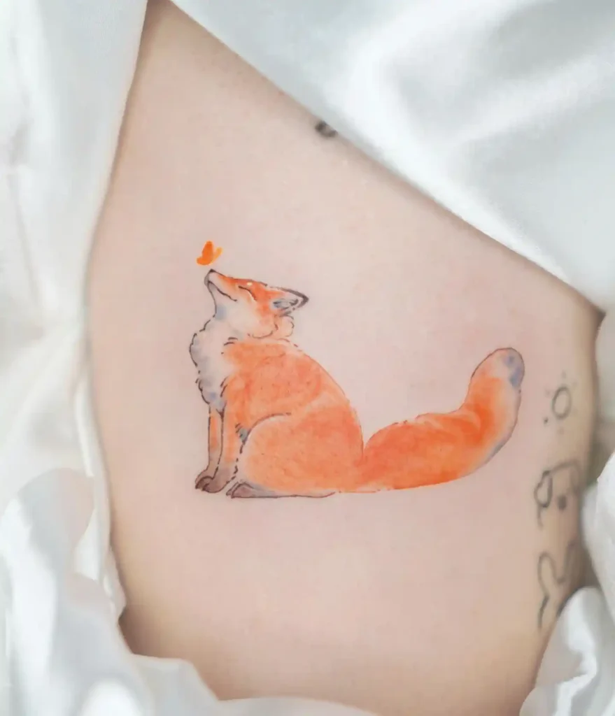 Minimalist Fox and Butterfly on Rib Cage