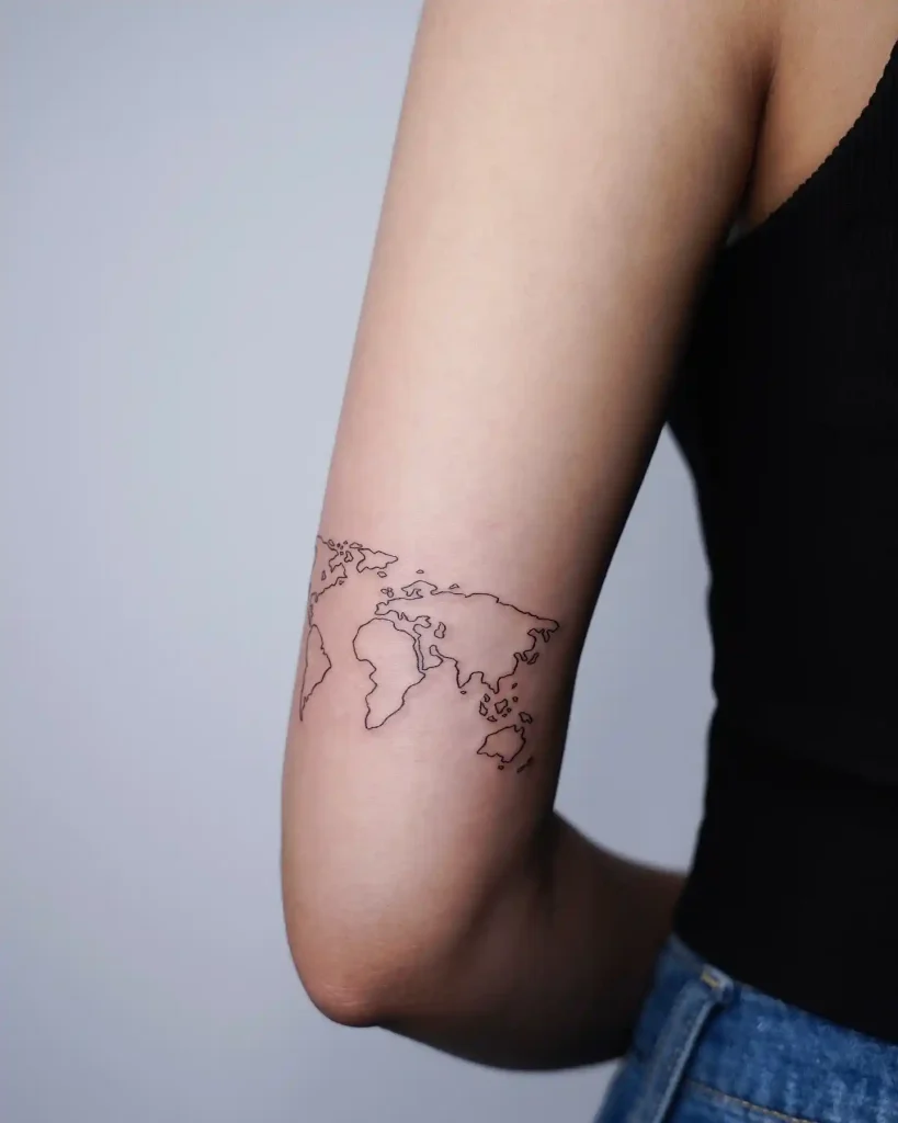 Minimalist World Map Band on Upper Arm