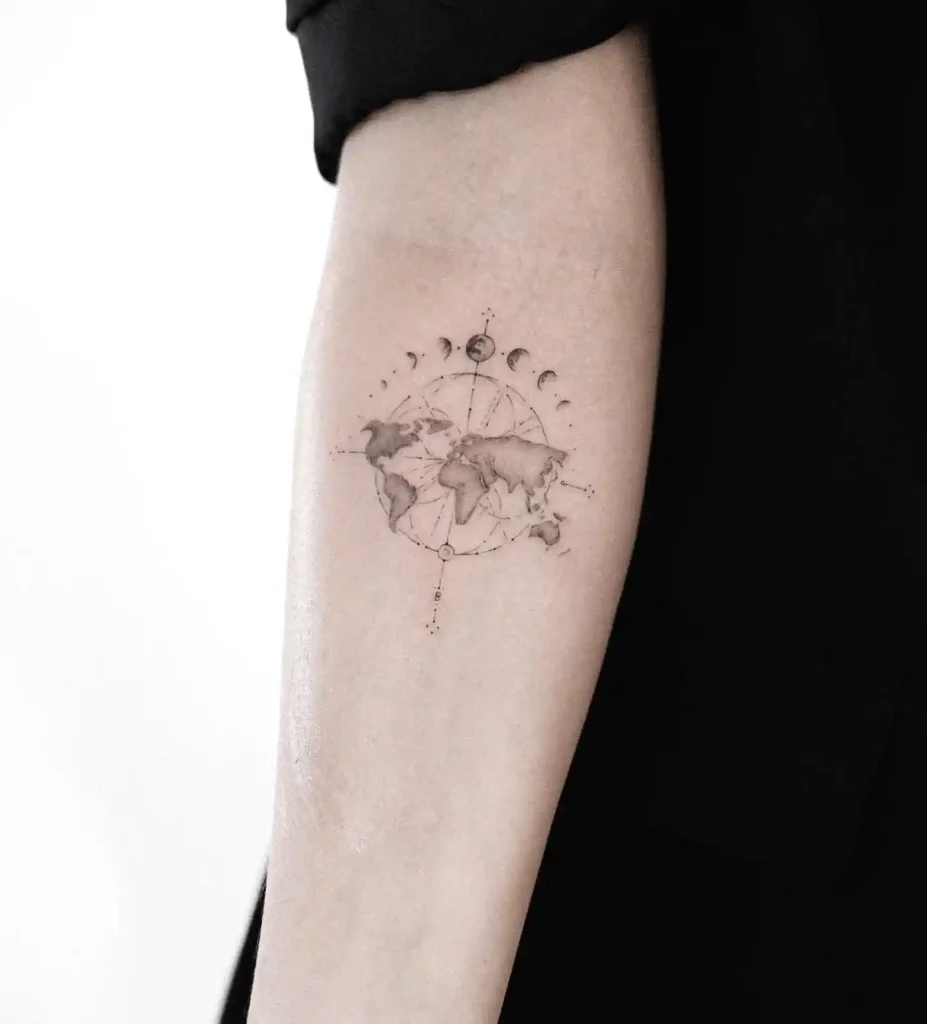 Moon Phases and Map on Inner Forearm