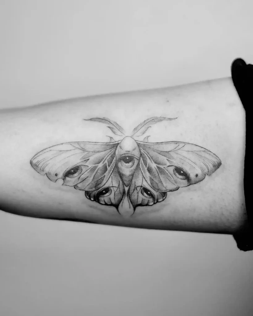 Multi-Eyed Mystical Moth on Inner Forearm