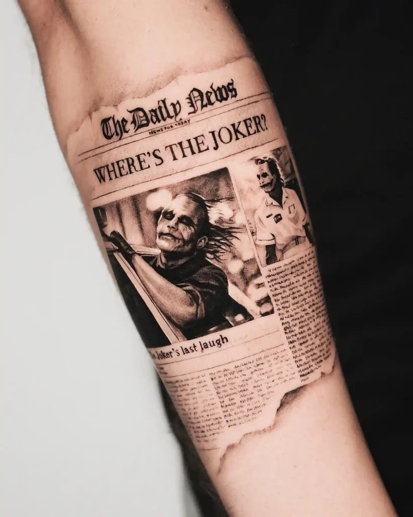 Newspaper Clipping Headlines on Inner Forearm