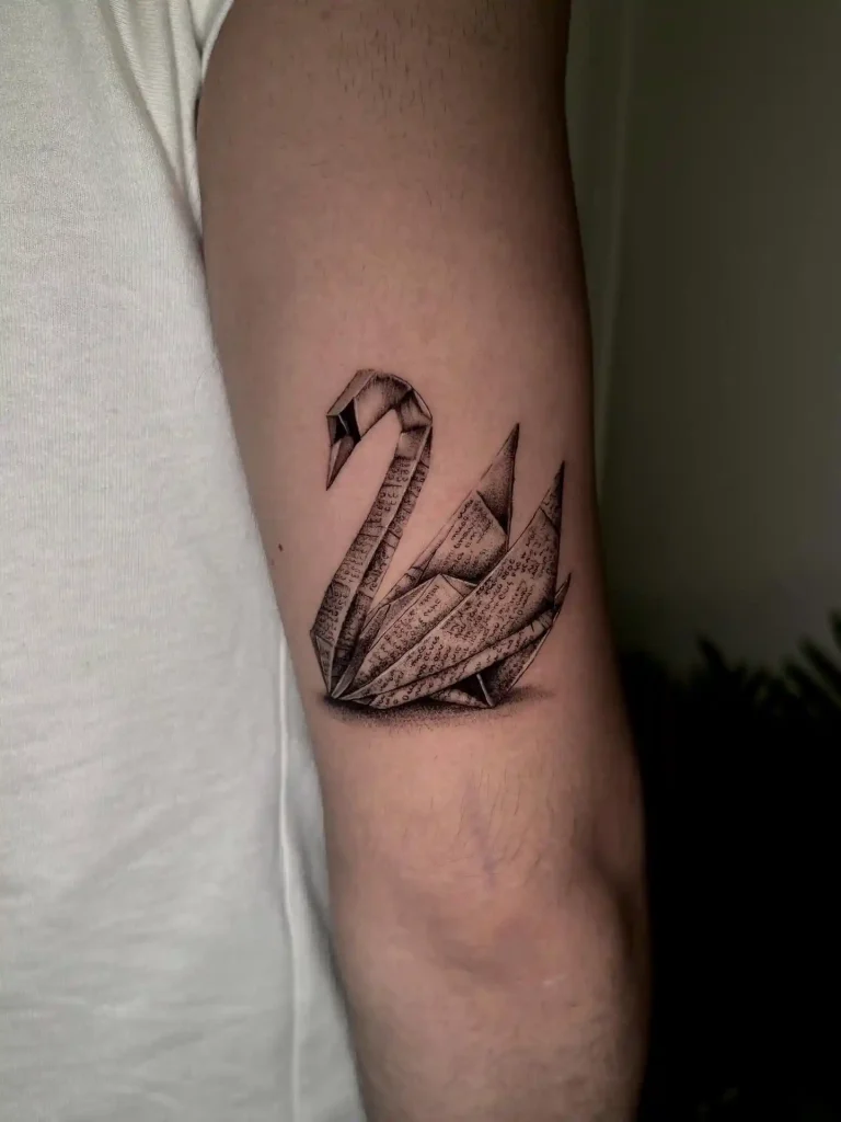 Origami Newspaper Swan on Forearm