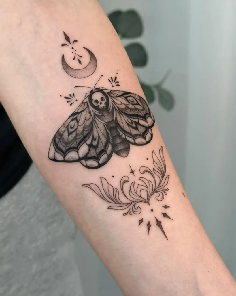 Ornamental Moth and Moon on Forearm