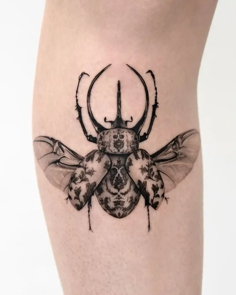 Ornamental Scarab Tattoo on Leg