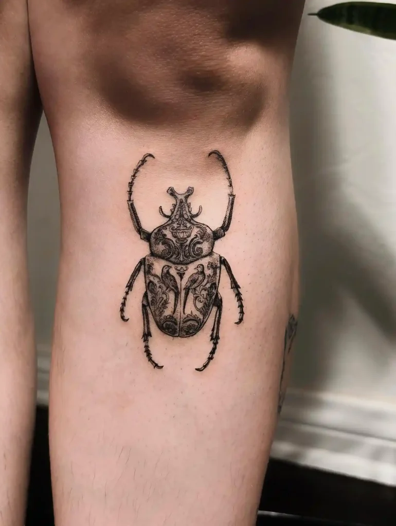 Ornate Damask Beetle on Leg