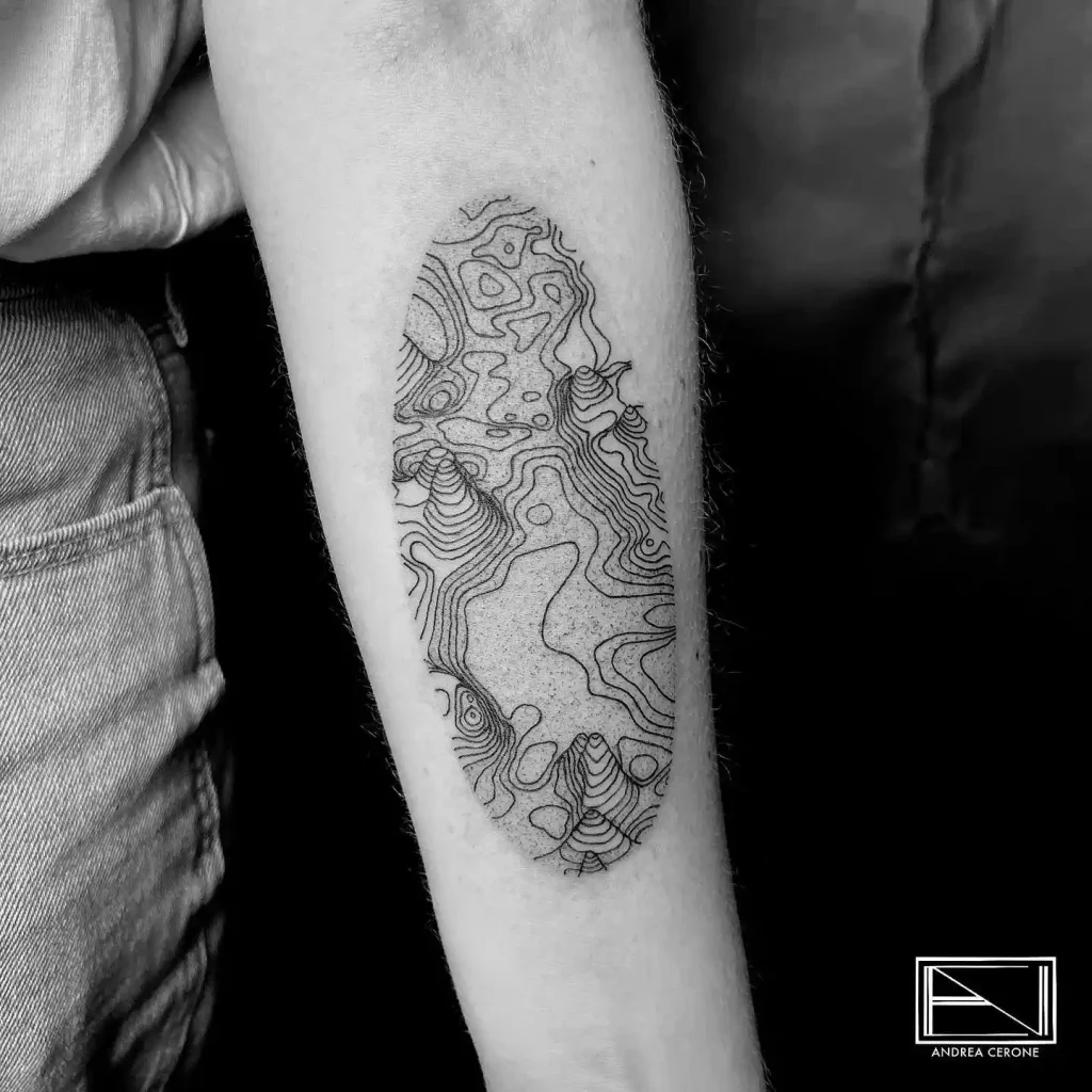 Oval Topographic Island Map on Forearm