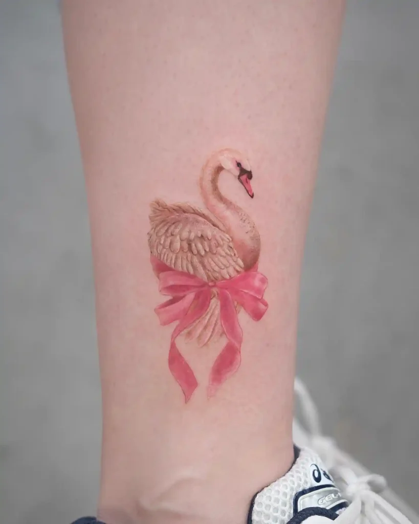 Pink Ribbon Swan on Ankle