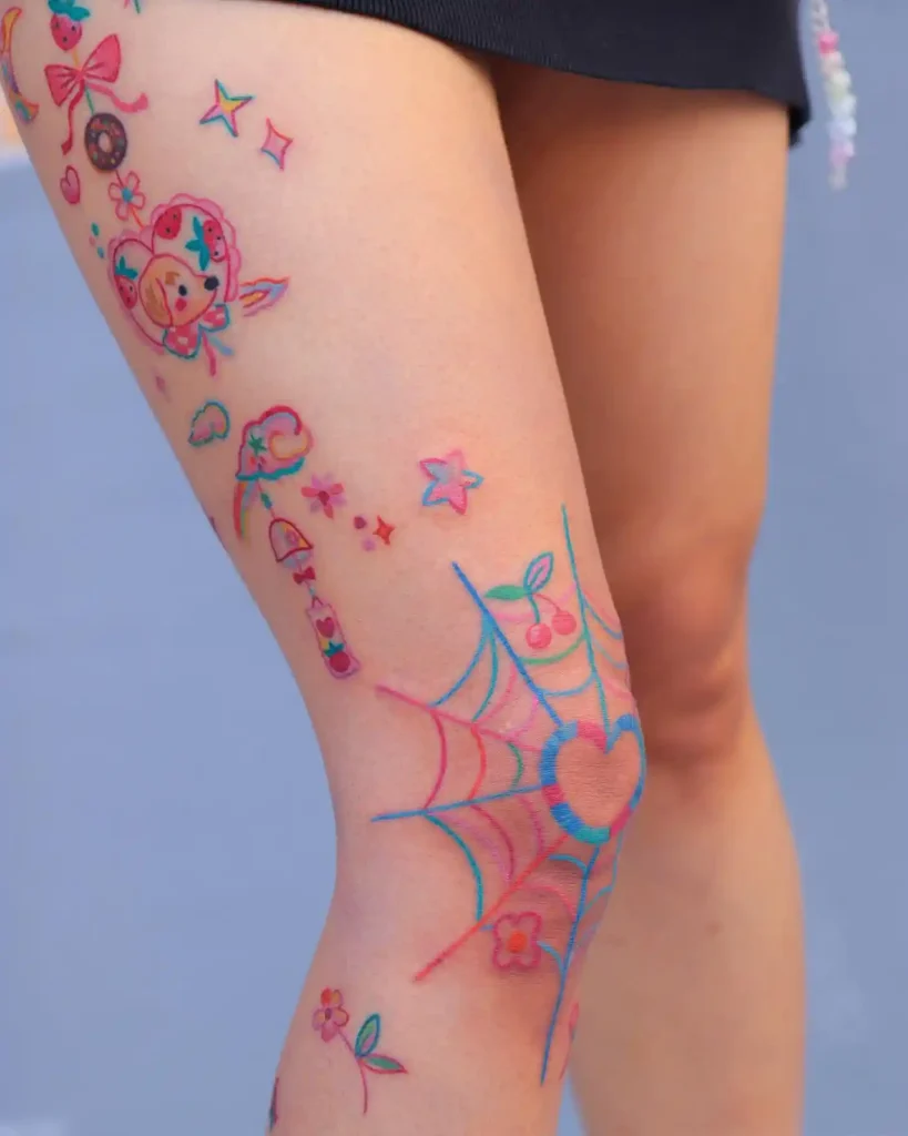 Playful Pastel Web and Icons on Knee