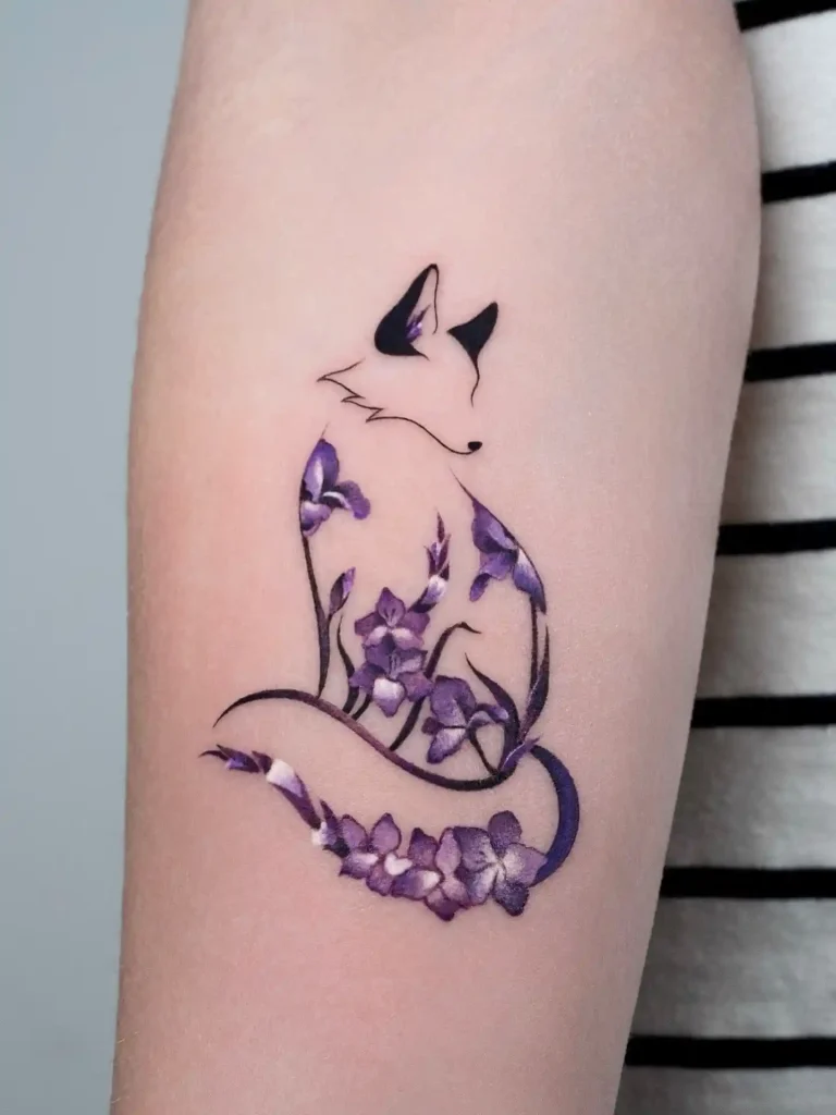 Purple Floral Fox Silhouette on Inner Forearm