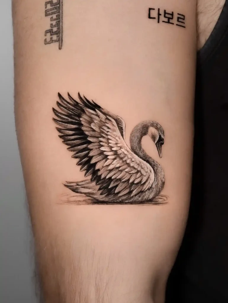 Realistic Floating Swan on Upper Arm