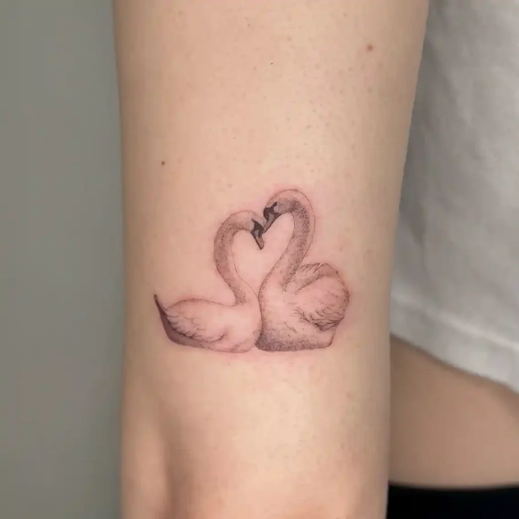 Realistic Heart Shaped Swan Duo on Forearm