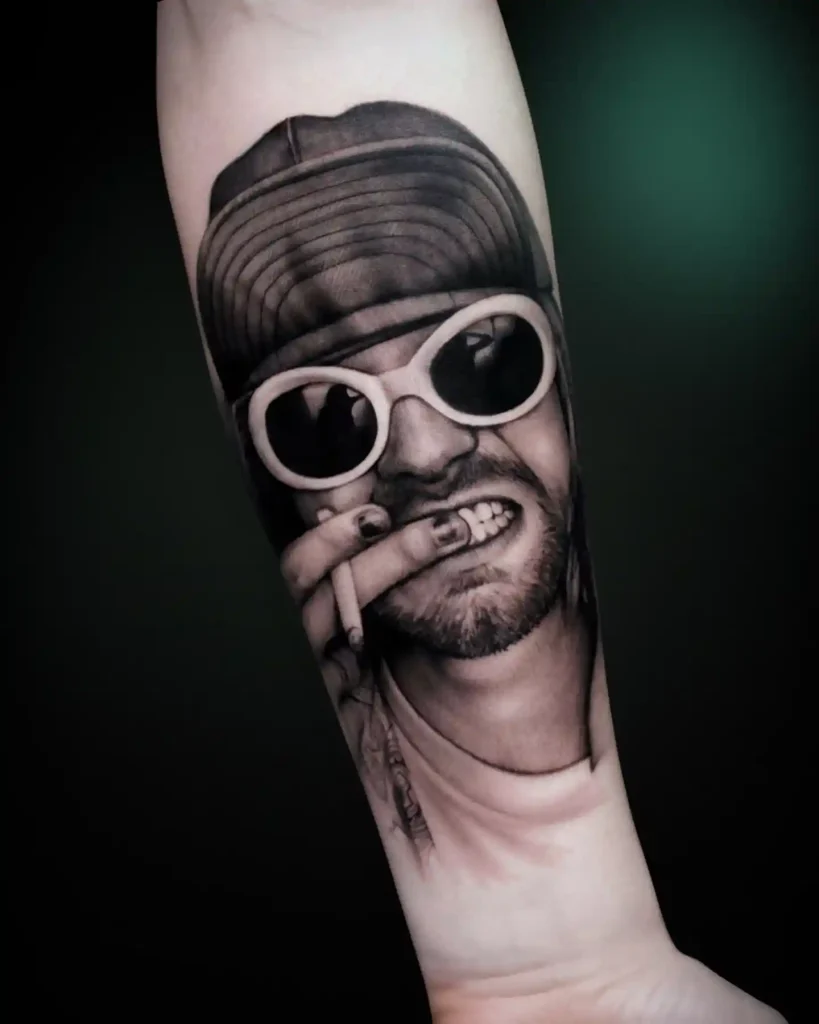 Realistic Kurt Cobain Portrait on Forearm
