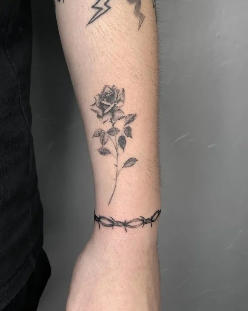 Rose and Barbed Wire Bracelet on Wrist