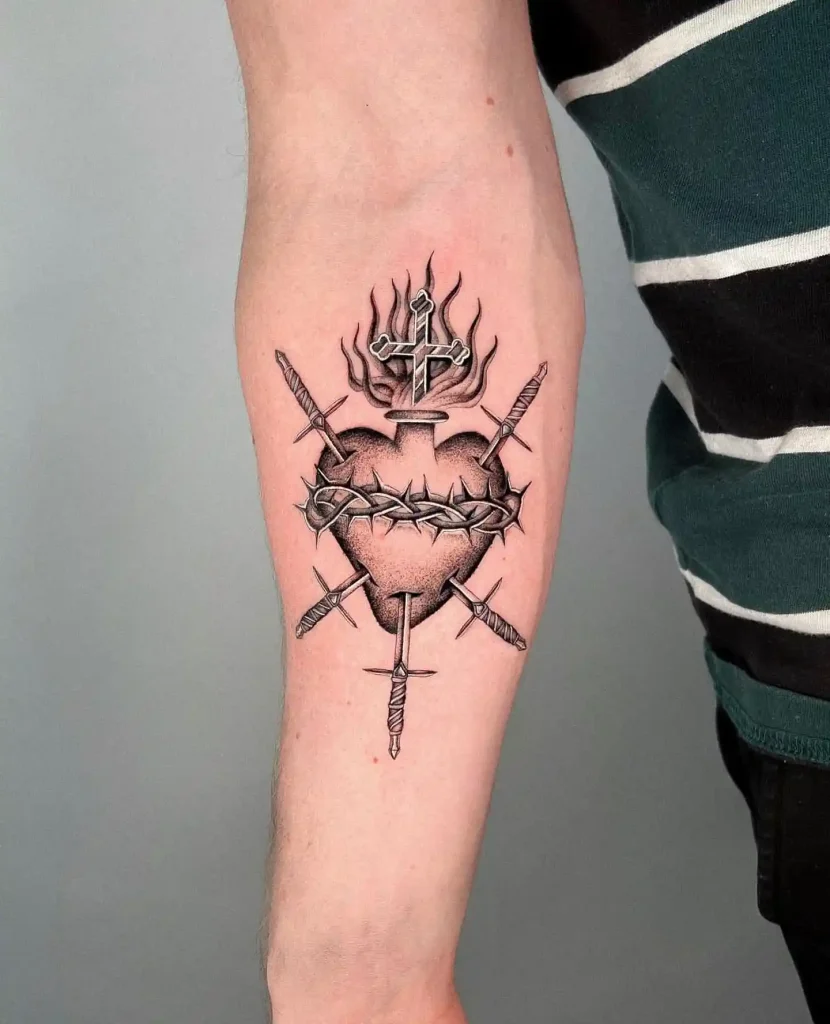 Sacred Heart with Barbed Wire on Forearm