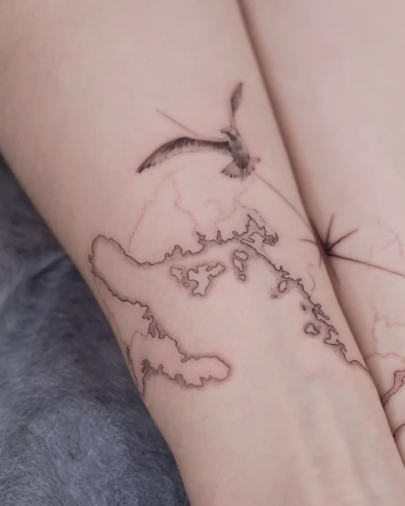 Seagull and Coastline Map on Forearm