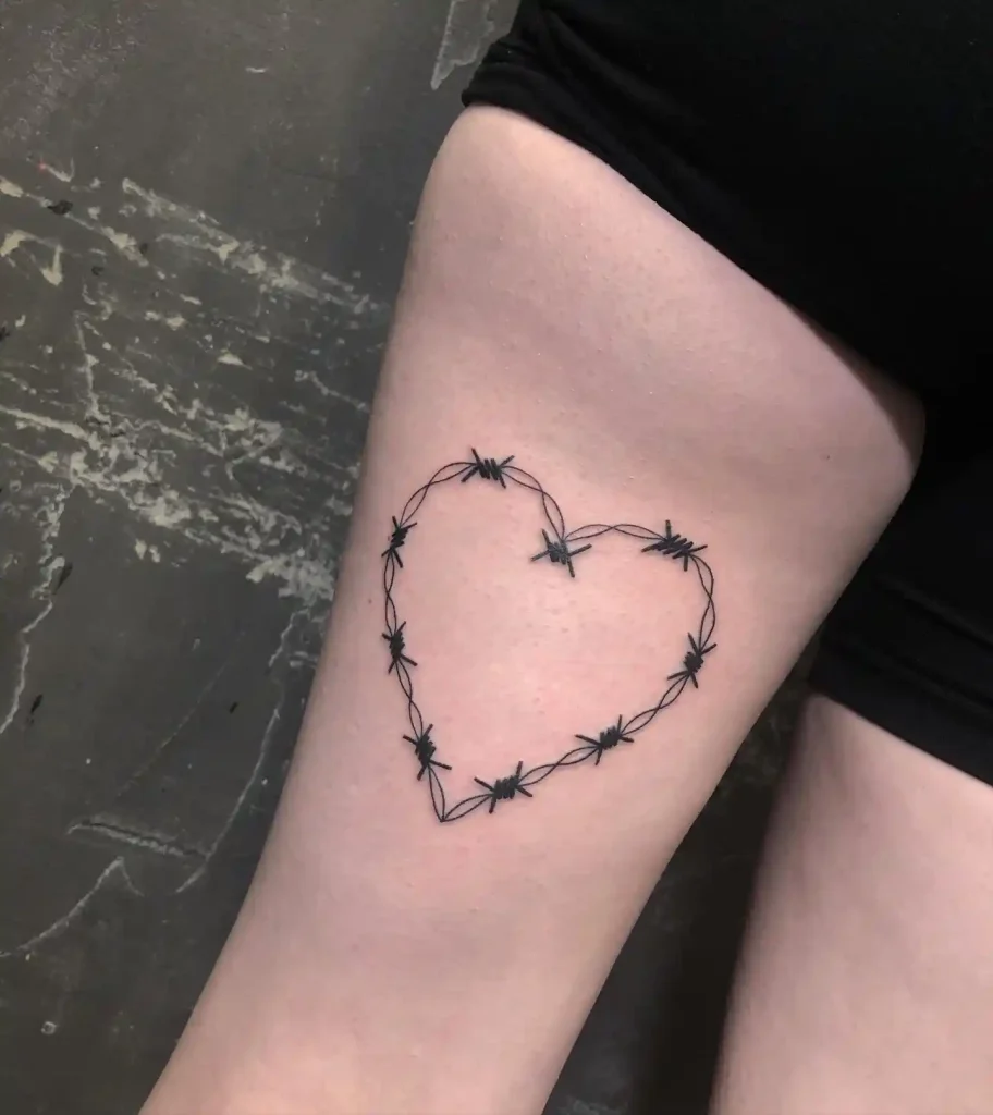 Simple Barbed Wire Heart on Thigh