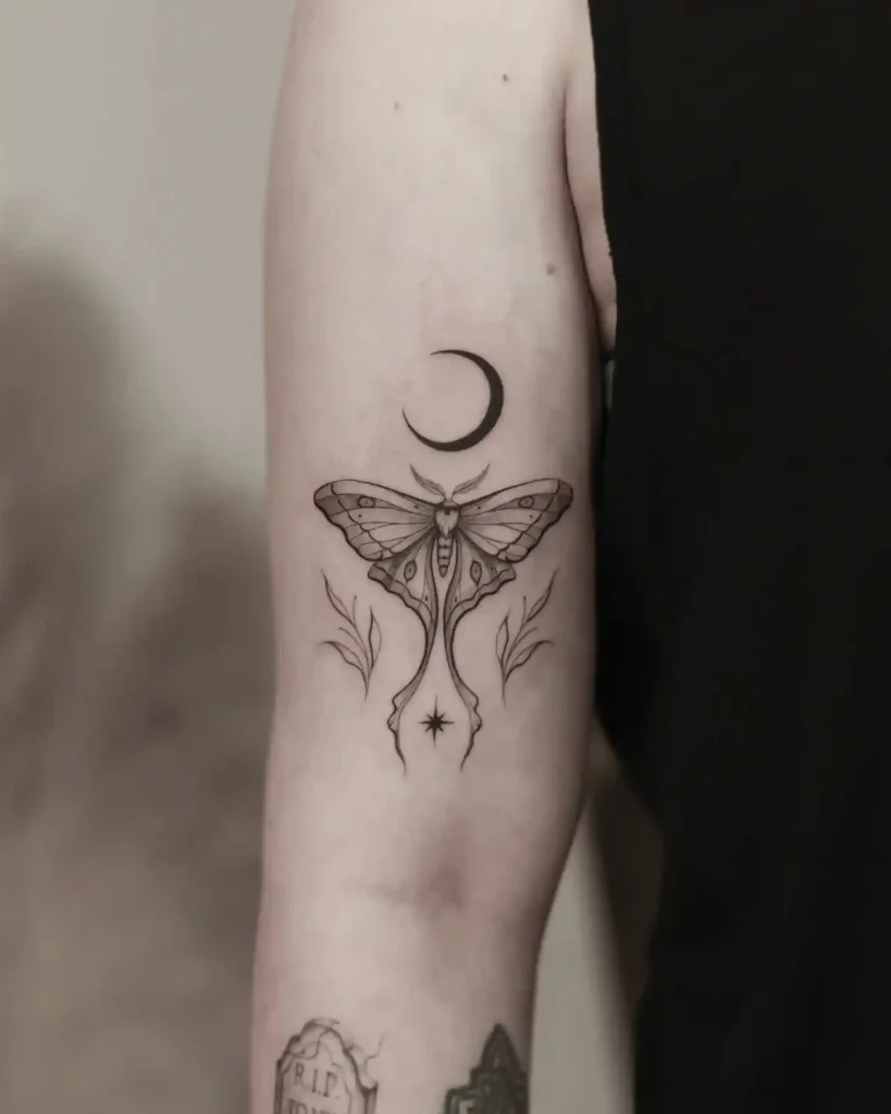Simple Line Art Moth on Inner Arm