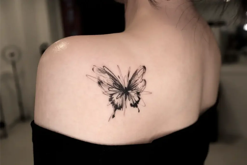 Sketch Butterfly Shoulder Blade Tattoo