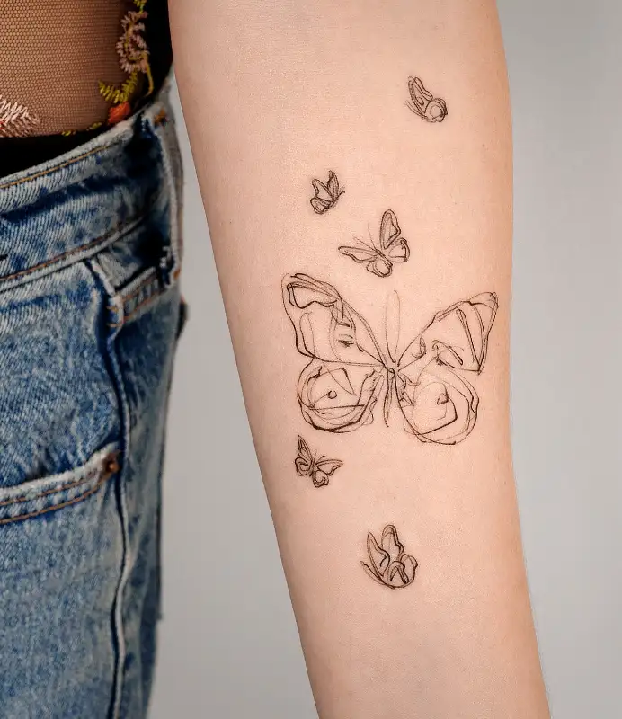 Sketch Style Butterfly Cluster Tattoo