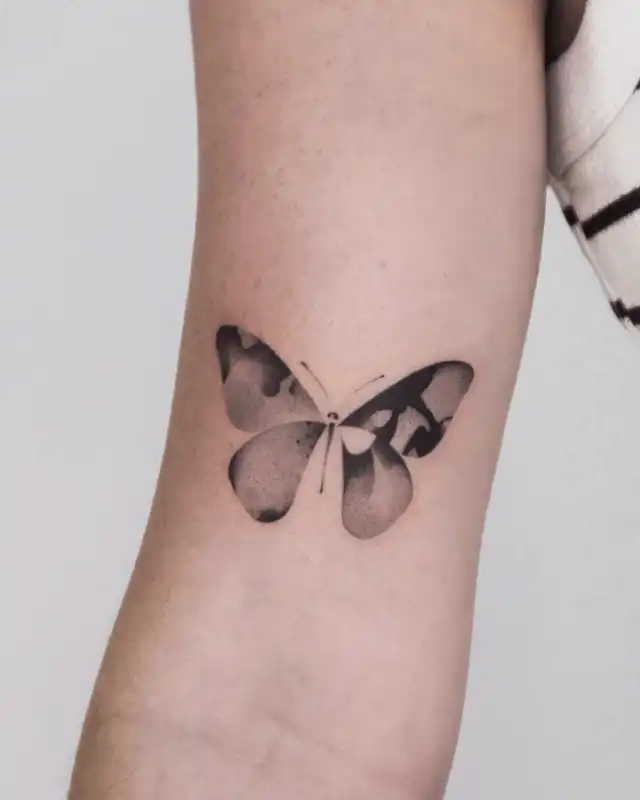 Soft Shaded Butterfly Wrist Tattoo