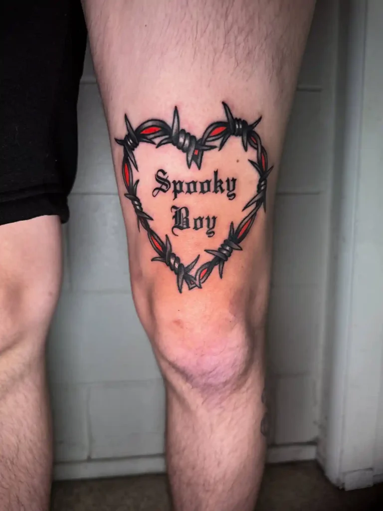 Spooky Boy Barbed Wire Heart on Thigh