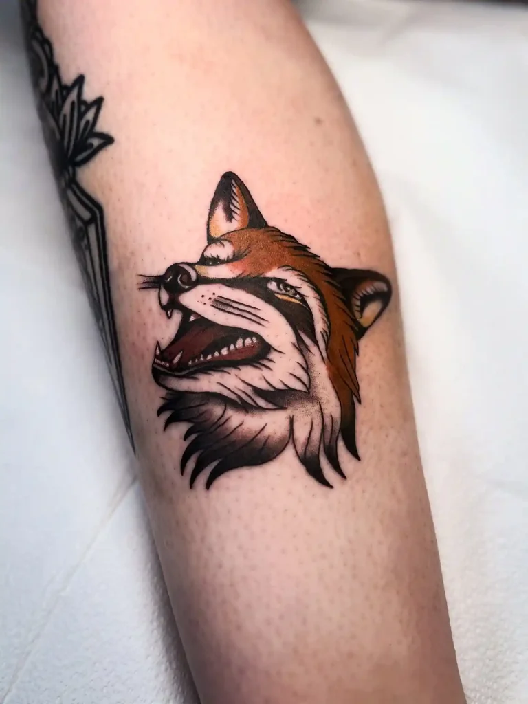 Traditional American Style Fox Head on Forearm