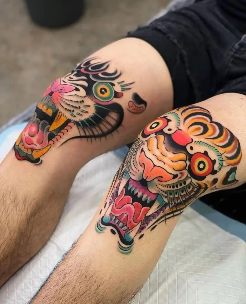 Traditional Tiger Face on Knee