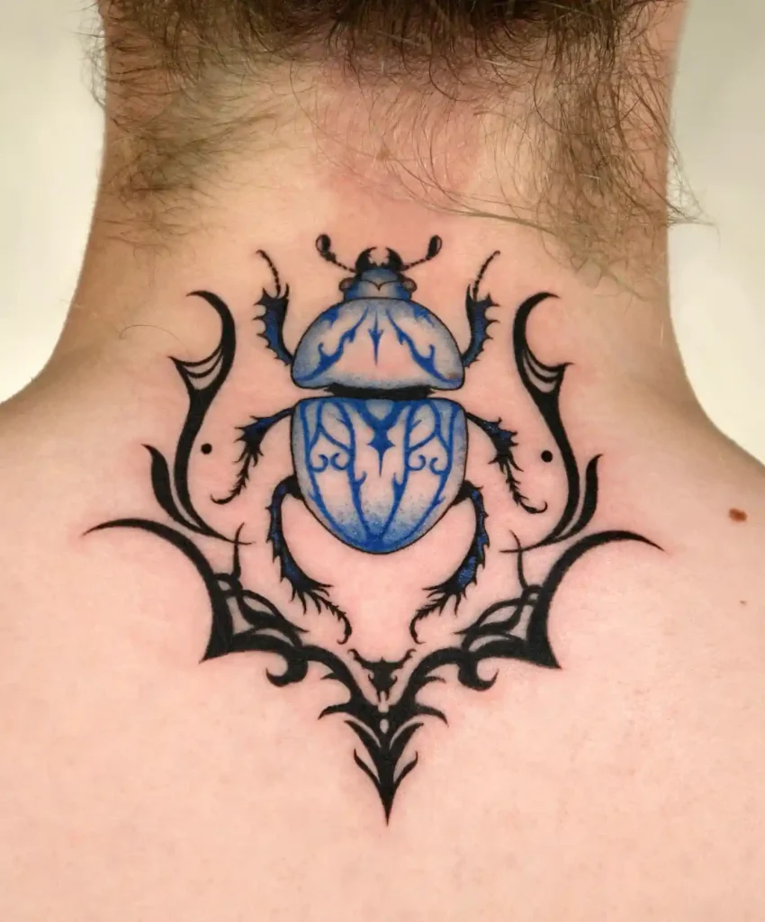 Tribal Blue Scarab on Back of Neck