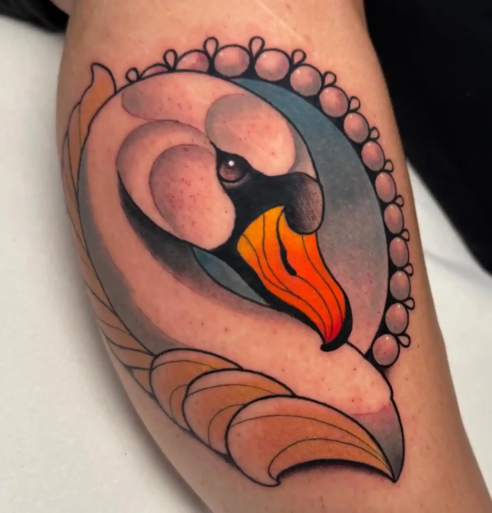 Vibrant Neo-Traditional Swan on Leg