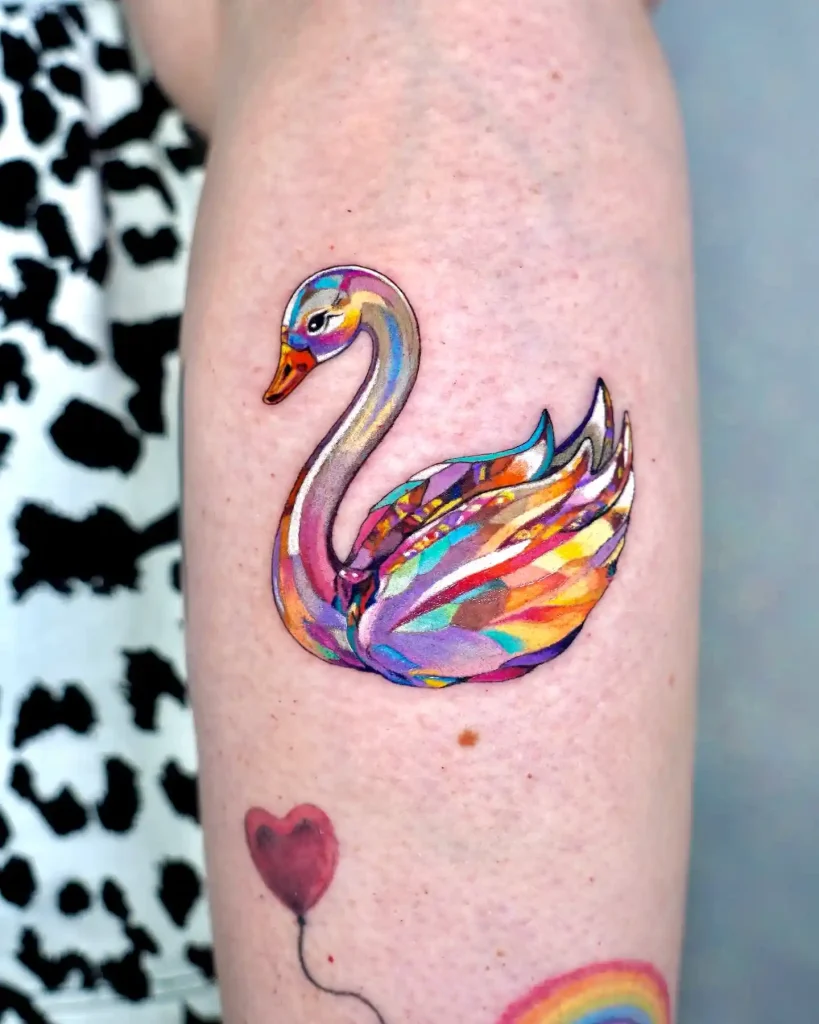 Vibrant Psychedelic Swan on Forearm