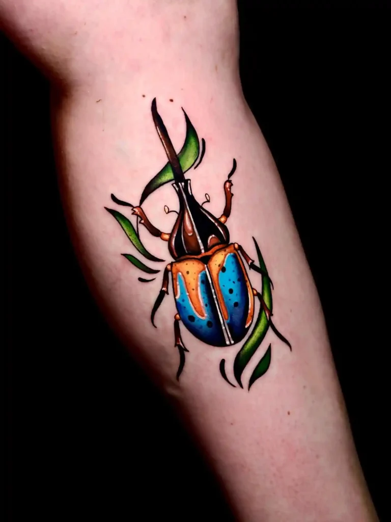Vibrant Tropical Beetle on Arm