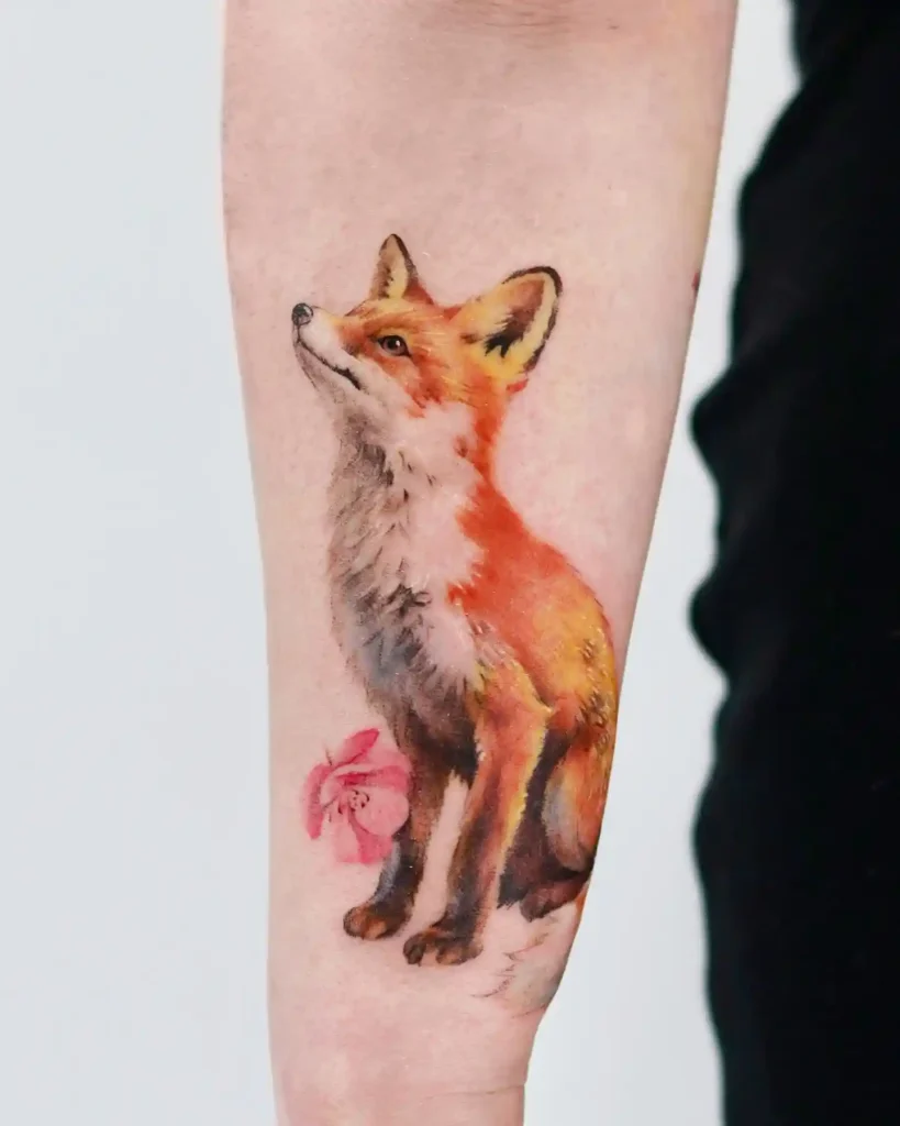 Vibrant Watercolor Fox Portrait on Inner Arm