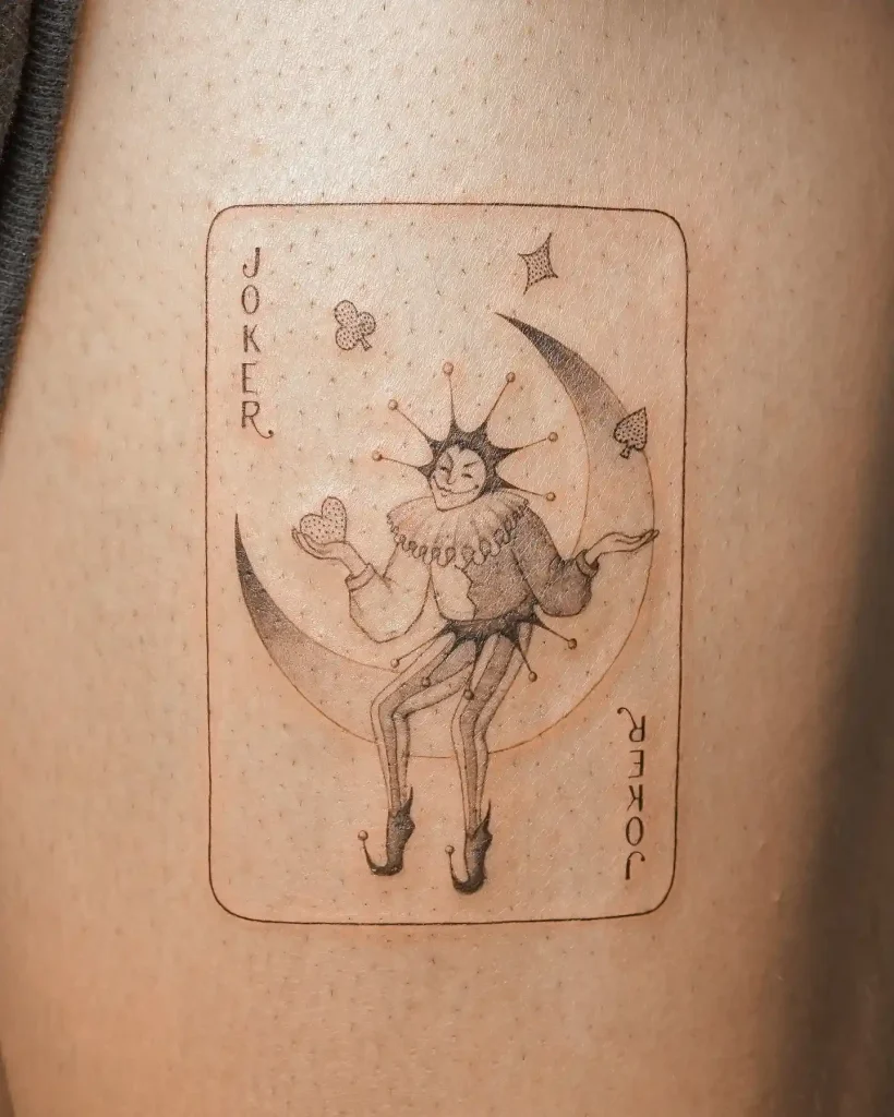 Vintage Jester Moon Card on Thigh