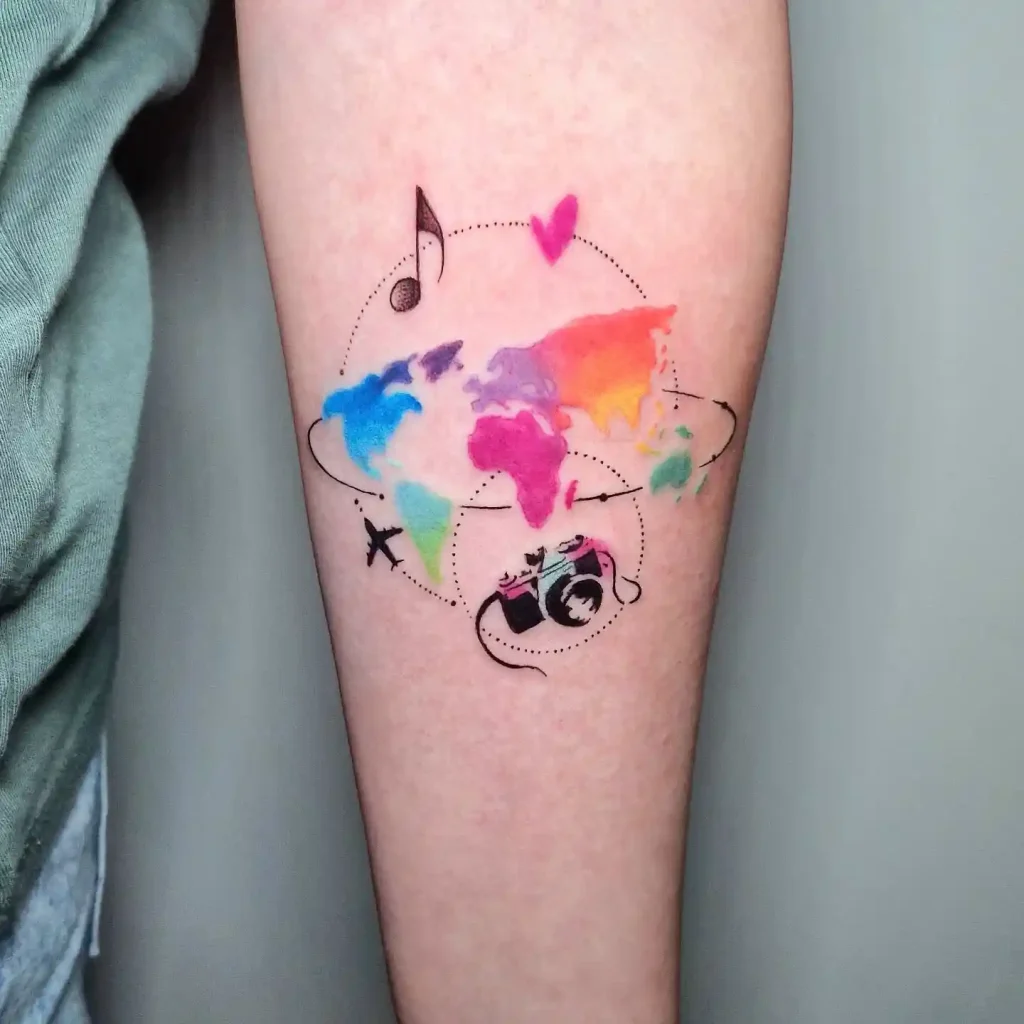 Watercolor World Map with Camera on Forearm