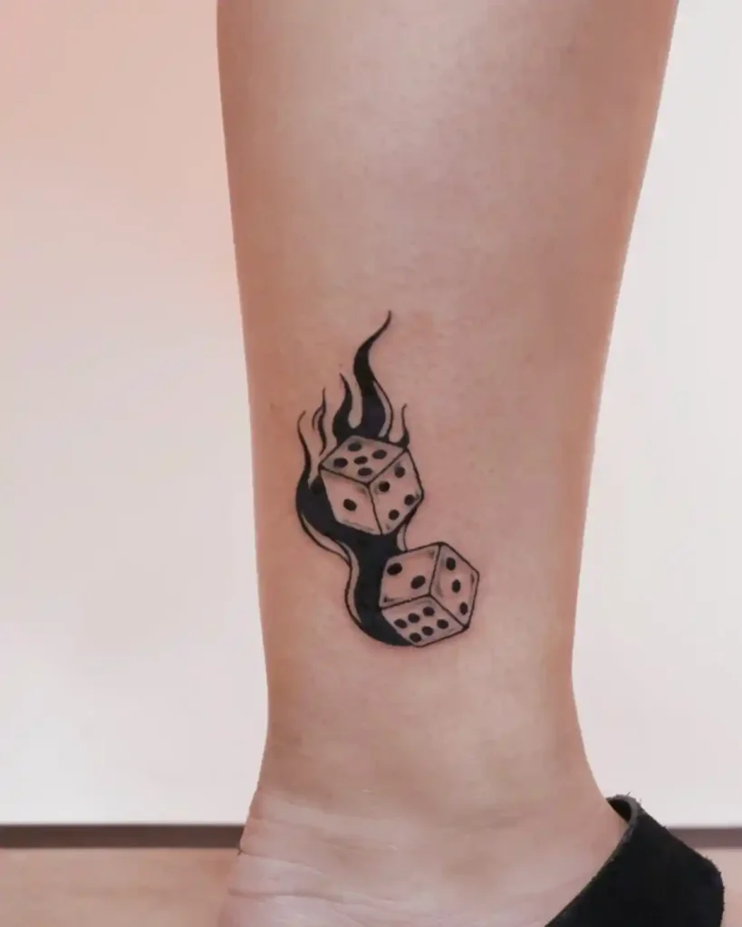 Bold Blackwork Flaming Dice on Ankle