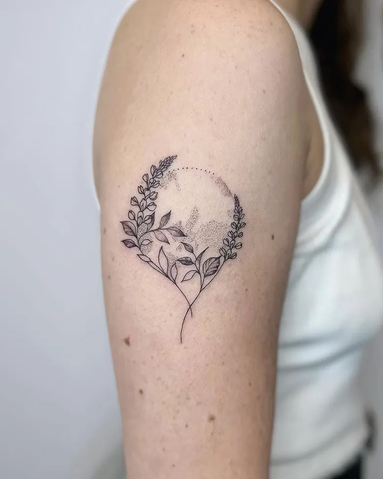 Botanical Crescent Globe Tattoo