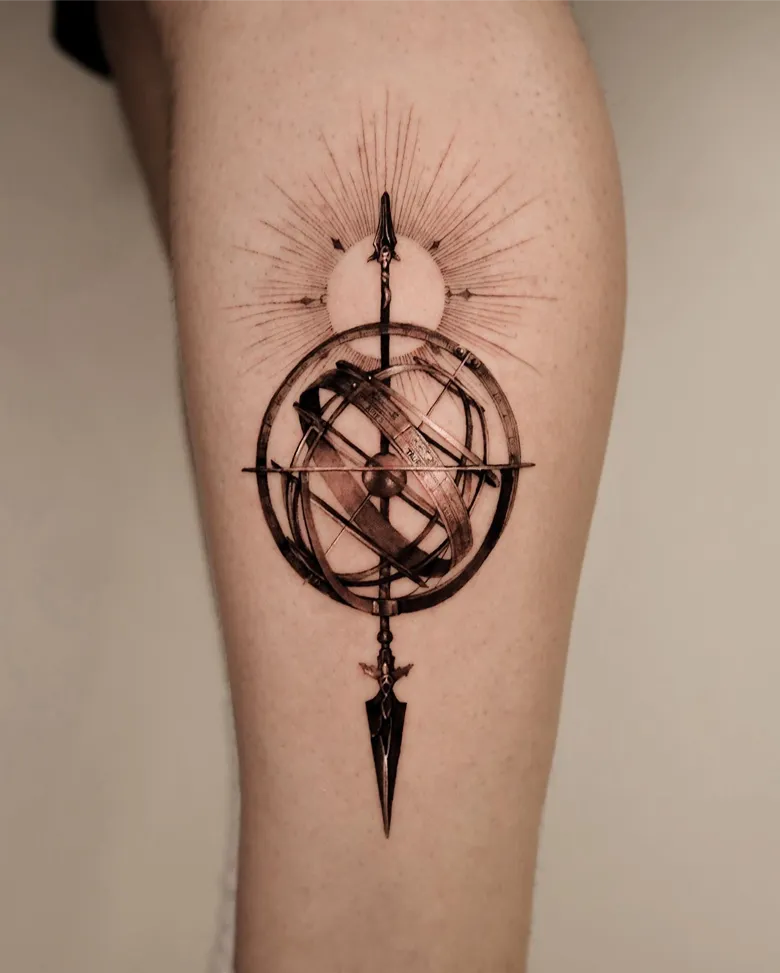Celestial Armillary Compass Globe Tattoo