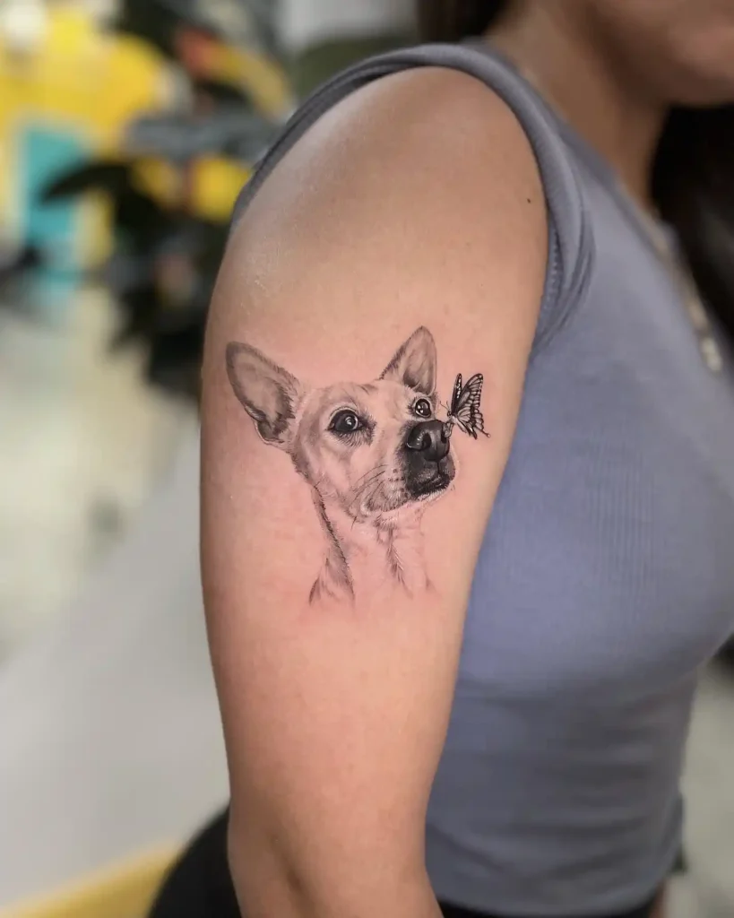 Chihuahua Mix with Butterfly on Upper Arm